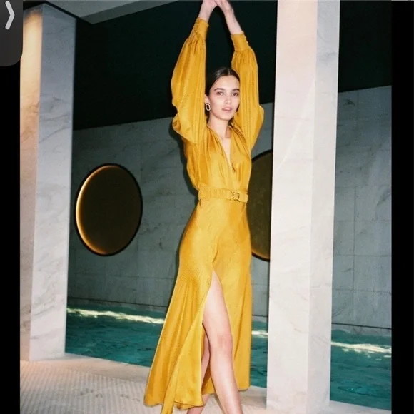 Ronny Kobo Estelle Silk Dress in Yellow ๐ป Revolve sz Medium - Picture 8 of 15